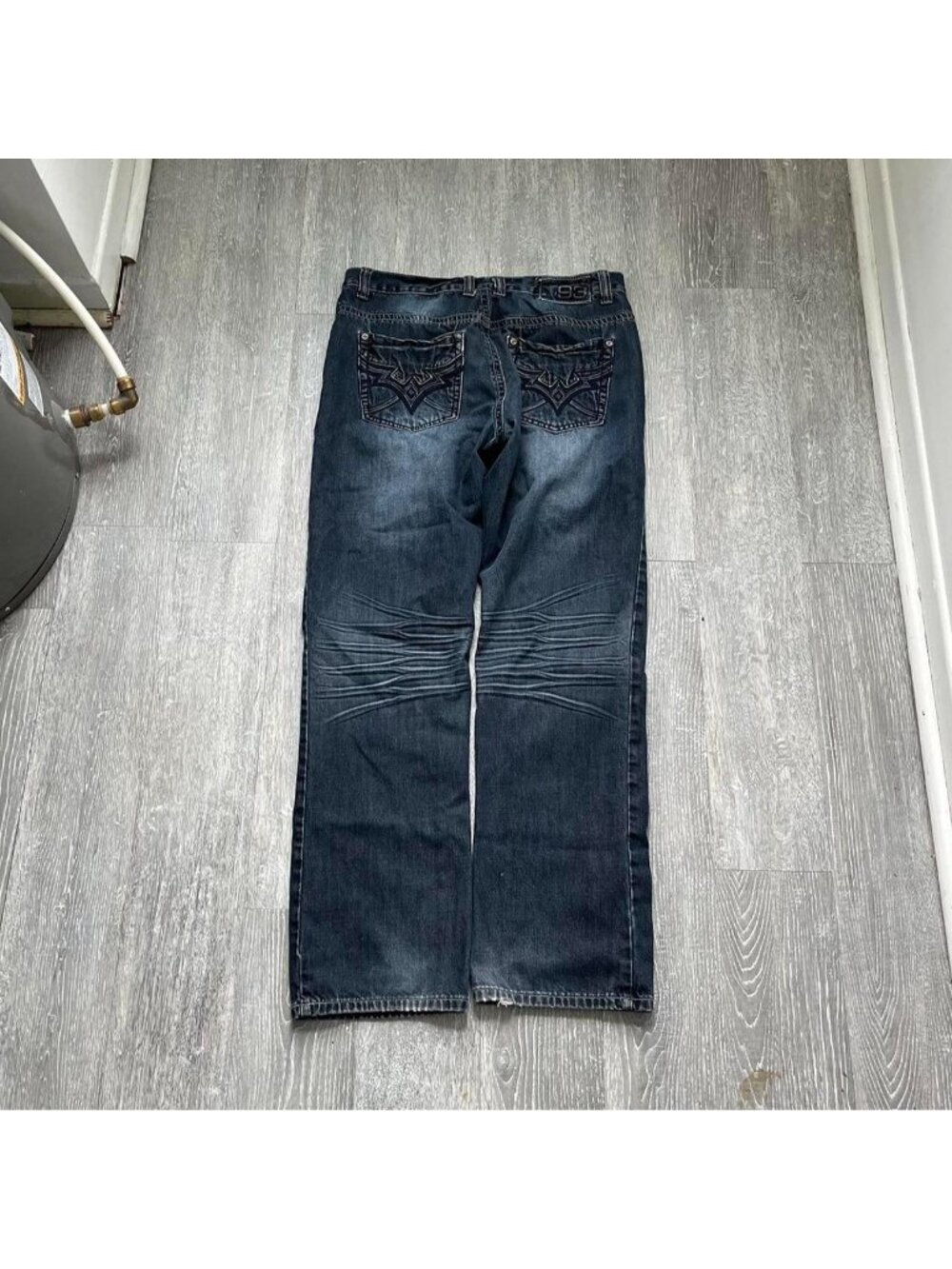 Navy Blue Y2K “Oxygen” “XGN” Faded / Embroidered Relaxed Fit Denim Jeans